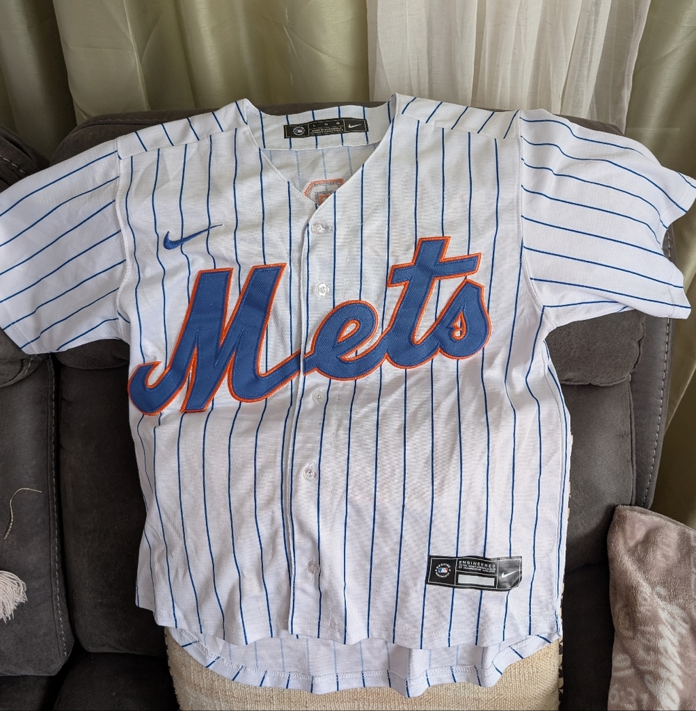 METS Nike Kids White and Blue Mets Jersey L Junior